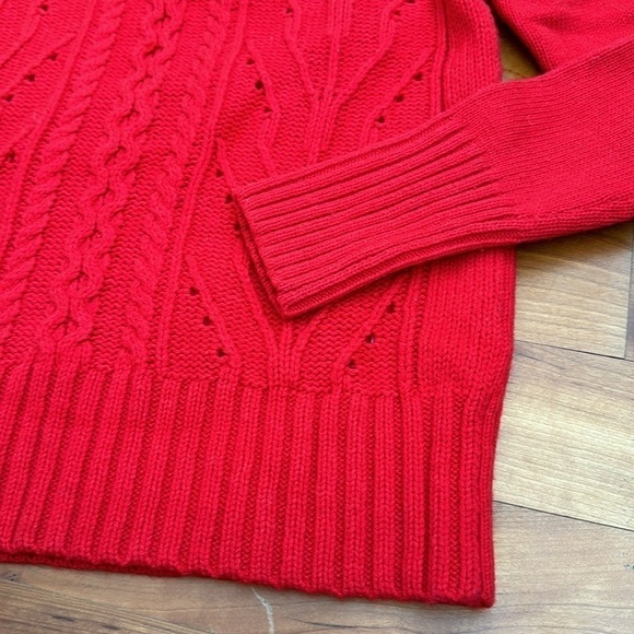 J.Crew Cable knit Sweater red wool blend pullover crewneck long sleeve XS S - Picture 7 of 10